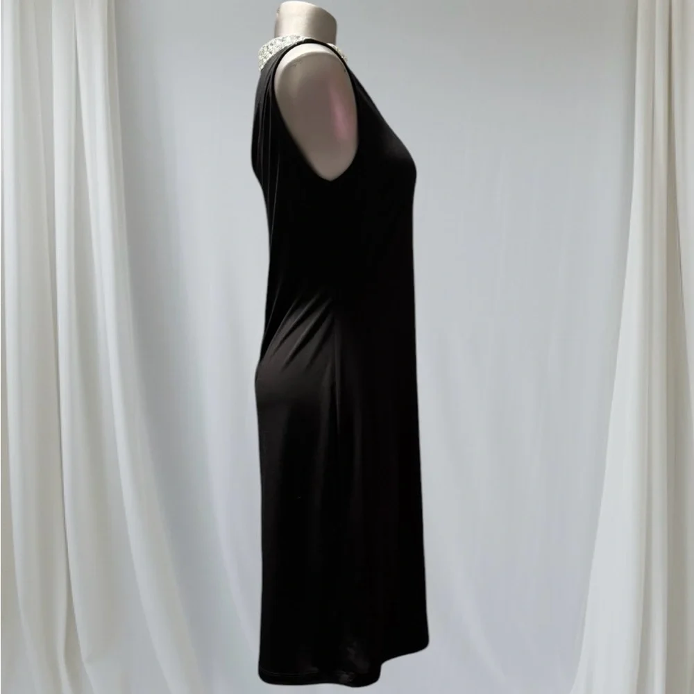 2 for $30 | Black Midi Dress V-Neck with Embellished Collar - Picture 4 of 15
